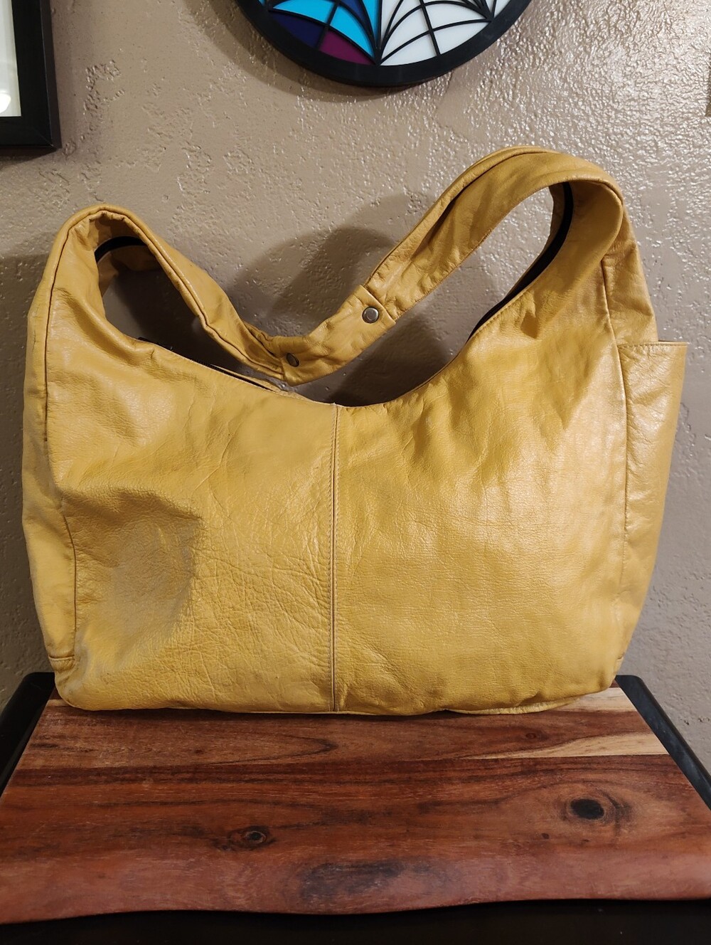 VTG Flores Bags Mustard Yellow Leather Hobo - Picture 4 of 8